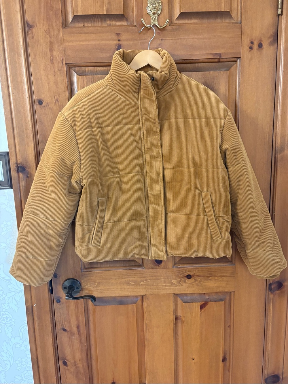 Cotton Corduroy Puffer Jacket in Camel, Cropped Length, size medium - Picture 9 of 11